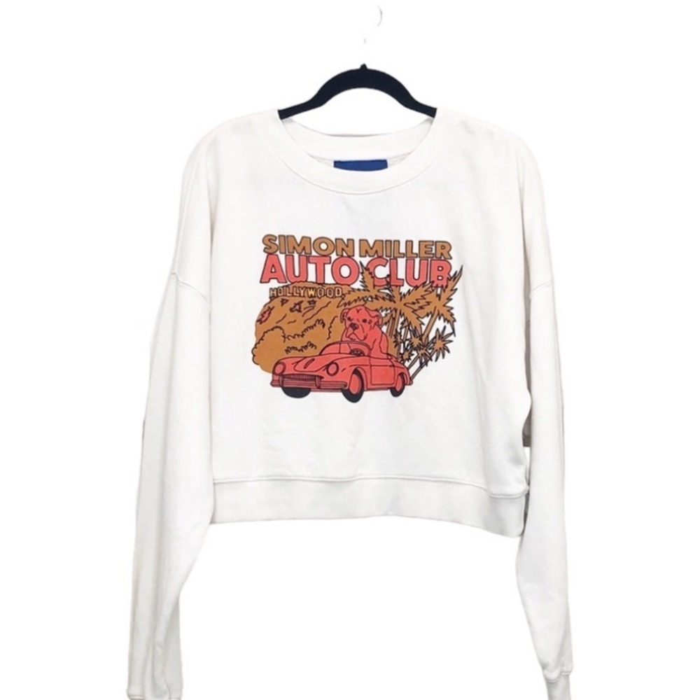 Simon Miller White Pink Graphic Crop Hoodie